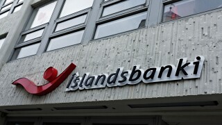 Islandsbanki sign and building, Akureyri, Iceland