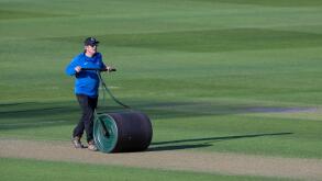 Sussex v Worcestershire  - Rothesay County Championship

HOVE, ENGLAND - MAY 09: Cricket groundsman preparing cricket pitch during Sussex v Worcesters