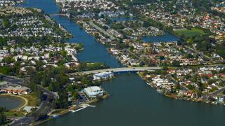 Waterways at Redwood Shores, Redwood City, San Francisco, California, USA - aerial