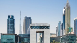 View of DIFC the Dubai International Financial Centre (free zone) in financial district of Dubai United Arab Emirates