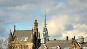 university of glasgow rooftops with The white spire on the Memorial Chapel