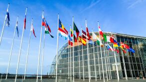 Flags of the European Union countries at the European Investment Bank, European Quarter, Luxembourg