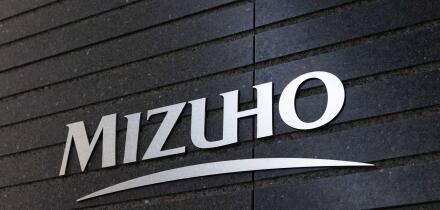 Logo of Mizuho Bank on their headquarter building in Otemachi, Tokyo on November 25, 2022.