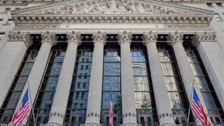 New York Stock Exchange NYSE located in 11 Wall Street in the Financial District of lower Manhattan in New York City, New York.