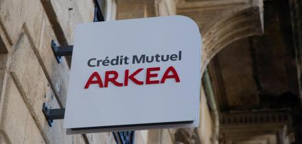 Bordeaux , France -  03 12 2024 : credit mutuel arkea french office store sign text and brand bank logo signage on building agency facade in street