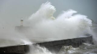 rough sea in Newhaven as a winter storm hits.