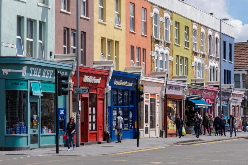 Shops on High Road Leyton, London, England, United Kingdom, UK
