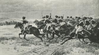 British cavalry charge of the 10th and 18th Hussars, Battle of Benavente, 29 December 1808
