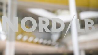 04 April 2019, Lower Saxony, Hannover: On a glass door is the logo of Norddeutsche Landesbank NordLB. Photo: Christophe Gateau/dpa