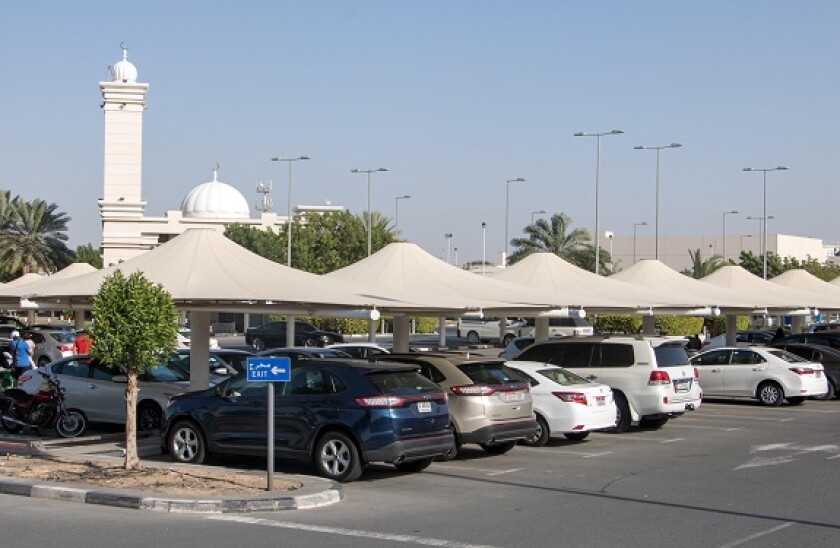 DUBAI, UAE, JAN 16 2018, cars are under a roof in a car park at Dubai Airport, Terminal 2.