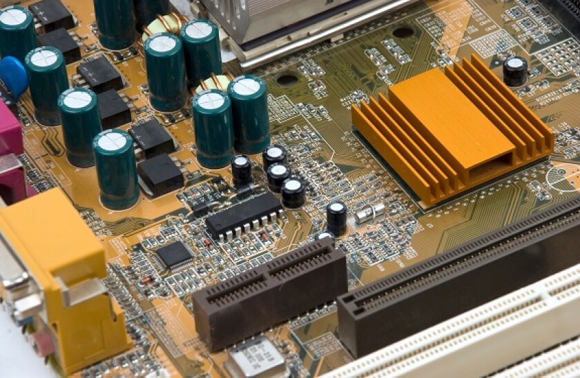 Close up of electronic board with circuits and components