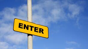 Yellow enter sign. Image shot 06/2015. Exact date unknown.