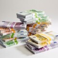 Stacks of large billed Euro banknotes. Image shot 2012. Exact date unknown.