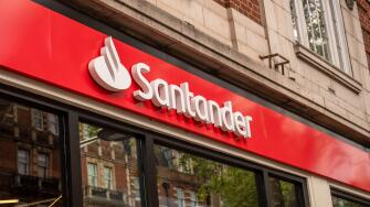 LONDON- APRIL 22, 2025: Santander Bank logo on branch. High Street retail and commercial bank
