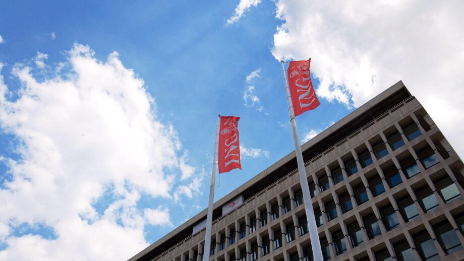 ING Group Dutch multinational banking and financial services corporation logo on headquarters building on May 20, 2025 in Brussels, Belgium.