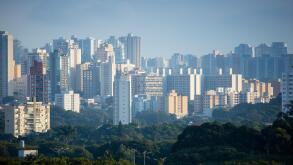 Sao Paulo - Jardins neighbourhood with a view of the skyscrapers of Faria Lima avenue in the distance