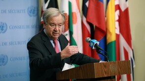 United Nations. 11th Oct, 2021. United Nations Secretary-General Antonio Guterres speaks to reporters at the UN headquarters in New York, on Oct. 11, 2021. Guterres on Monday called for the injection of liquidity to keep the Afghan economy afloat. Credit: