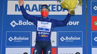 Belgian Remco Evenepoel of Deceuninck - Quick-Step pictured on the podium after the first stage of the Baloise Belgium Tour cycling race, 180km from B