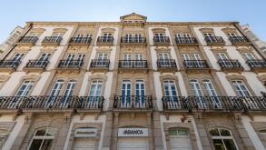 Lugo, Spain. The Casa Alvarado, an ancient palace house that now houses the Abanca Galician bank
