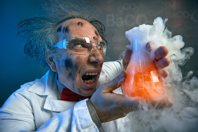 Angry scientist with his failed experiment