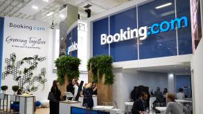 08.03.2019, Berlin, Berlin, Germany - Booking Com booth at the ITB in Berlin. 00R190308D120CAROEX.JPG [MODEL RELEASE: NO, PROPERTY RELEASE: NO (c) car