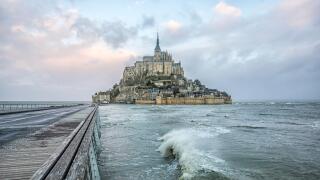 Le Mont Saint-Michel (Saint Michael's Mount), Normandy, north-western France: storm Eleanor on 2018/01/03