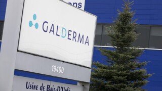 A logo sign outside of a facility occupied by Galderma in Baie-d?Urfe, Quebec, Canada, on April 21, 2019. (Photo by Kristoffer Tripplaar/Sipa USA)