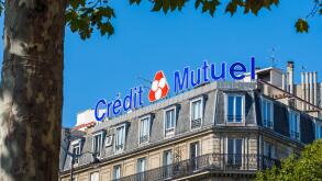 "Credit Mutuel" bank signage, Montparnasse, Paris, France.