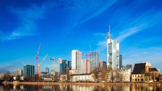 Early morning view of central Frankfurt am Main from across the river. Frankfurt  am Main is a metropolis and the largest city of the German federal state of Hesse, and its 746,878 (2017) inhabitants make it the fifth-largest city in Germany.