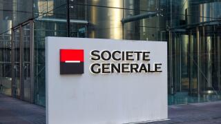 FEBRUARY 2022 - LA DEFENSE - FRANCE: view on the Societe Generale signboard