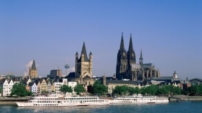 Town Skyline & Rhine River & Tour Boats, Cologne (Koln), Koln, Germany