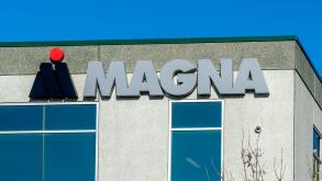 Close up of Magna sign on the building.