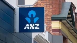 Brisbane, Queensland, Australia - 26th January 2020 : View of a ANZ (Australia and New Zealand Banking Group) Bank sign hanging in front of the bank e