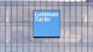 New York, NY, USA. May 2, 2022. Editorial Use Only, 3D CGI. Goldman Sachs Signage Logo on Top of Glass Building. Workplace of Investment Banking Compa