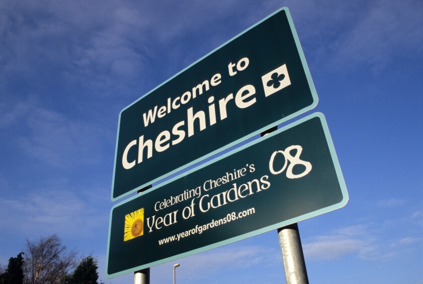 Welcome To Cheshire Metal Sign. Image shot 2008. Exact date unknown.