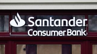 Santander Consumer Bank logo is seen on the branch in Krakow, Poland on January 12, 2022. (Photo by Jakub Porzycki/NurPhoto)