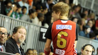 Justin Bieber attending the 2011 BBVA NBA All-Star Celebrity Game held at the Los Angeles Convention Center in Los Angeles, USA.