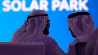 Sheikh Mohammed bin Rashid al-Maktoum, Prime Minister and Vice-President of the United Arab Emirates and ruler of Dubai, and Saeed Al Tayer, Chief Executive Officer of Dubai Electricity and Water Authority (DEWA) attend the groundbreaking ceremony of the