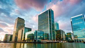 Canary Wharf at dusk, Docklands, London, England, United Kingdom, Europe