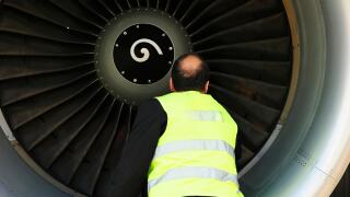 Pilot checking engine, passenger aircraft, Airbus A321