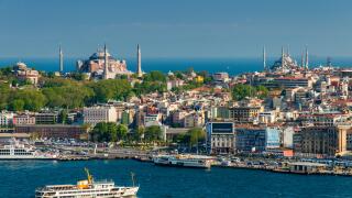 City skyline with Bosphurus strait, Istanbul, Turkey