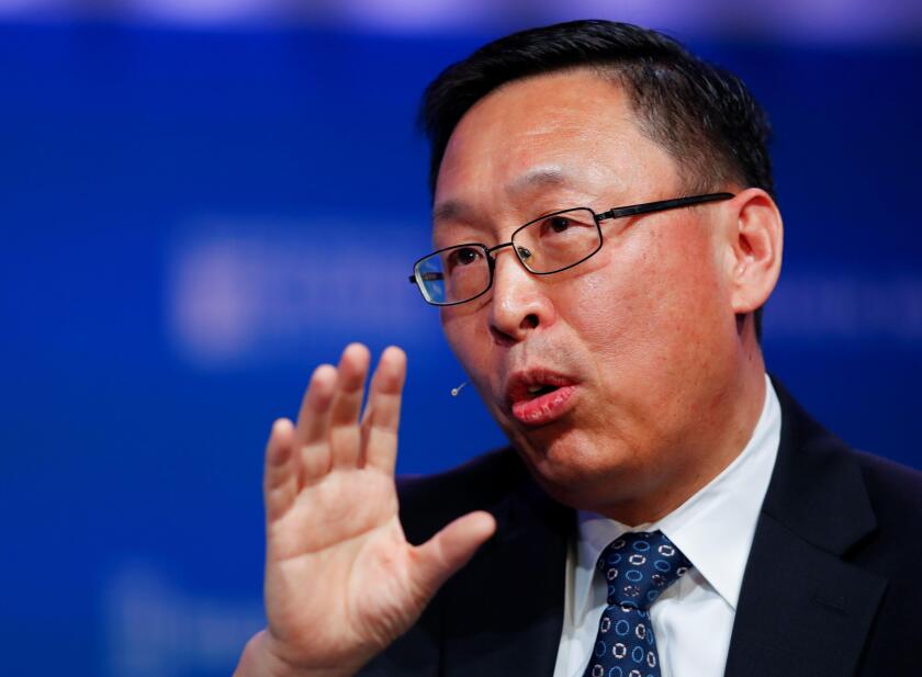 Jingdong Hua, Vice President and Treasurer at The World Bank, speaks during the Milken Institute's 22nd annual Global Conference in Beverly Hills, California, U.S., May 1, 2019.  REUTERS/Mike Blake