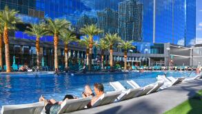 Nevada USA October 3, 2018 This is the small pool at the Elara by Hilton Grand Vacations hotel located next to Planet Hollywood Las Vegas