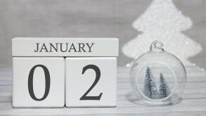 First month of the year, a calendar with numbers and a month, January 2. New Year's fairy tale as a keepsake.