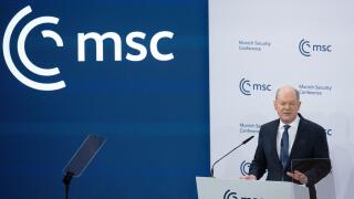 Munich, Germany. 15th Feb, 2025. Federal Chancellor Olaf Scholz (SPD) speaks during the 61st Munich Security Conference (MSC). For three days, heads of state, security politicians, scientists, the military and representatives of the arms industry discuss 