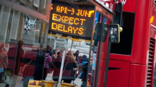 expect delays road sign, london, england