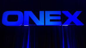 The Onex Corporation logo is displayed at the company's annual general meeting in Toronto on Thursday, May 10, 2012. THE CANADIAN PRESS/Nathan Denette