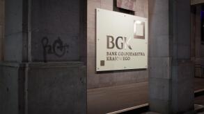 The logo of the National Development Bank (Bank Gospodarstwa Krajowego) is seen on November 5, 2019 in Warsaw, Poland. (Photo by Jaap Arriens/NurPhoto)