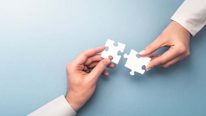 People holds in hand a jigsaw puzzle. Business solutions, succes