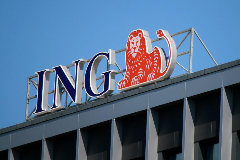 das Logo der Marke "ING", Swinemuende, Polen.